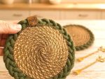 Posavasos artesanales de yute y verde musgo